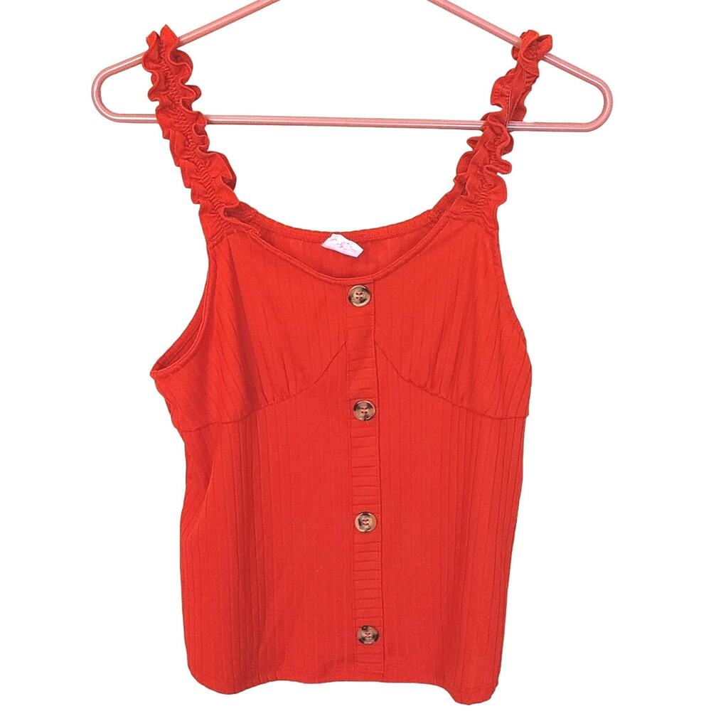 No Boundaries Size Large L Red Cropped Stretchy Tank Frill Top